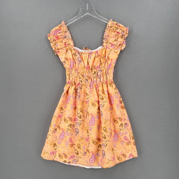 CHARLIE HOLIDAY Marley Mini Dress Womens 6 Orange Paisley Short Sleeve Linen NEW - Picture 5 of 16